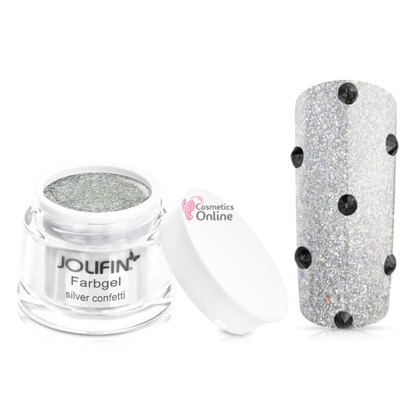 Gel UV Jolifin colorat cu sclipici Silver Confetti 5 ml